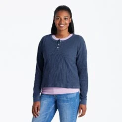 Women's Solid Thermal Boxy Henley