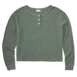 Women's Solid Thermal Boxy Henley -LIFE IS GOOD SHOP 101692 6