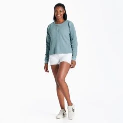Women's Solid Thermal Boxy Henley -LIFE IS GOOD SHOP 101693 5
