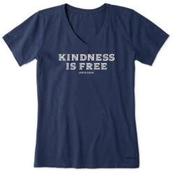 Women's Kindness Is Free Woodcut Short Sleeve Vee
