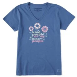 Women's Kind People Flowers Short Sleeve Crusher-LITE Vee