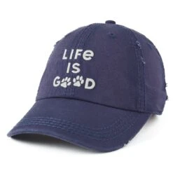 Adult Unisex Life Is Good Paw Print Sunwashed Chill Cap