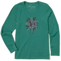 Women's Pinecone Bouquet Long Sleeve Crusher Vee