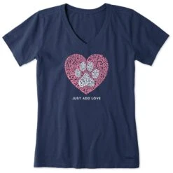 Women's Just Add Love Paw Heart Short Sleeve Vee