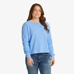 Women's Solid Thermal Boxy Henley -LIFE IS GOOD SHOP 116631 1