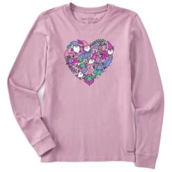 Women's Gnomes & Leaves Heart Long Sleeve Crusher Tee