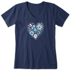 Women's Love Flower Heart Short Sleeve Vee