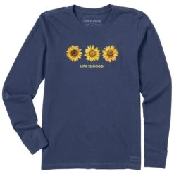 Women's 3 Sunflowers Long Sleeve Crusher Tee