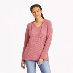 Women's Solid Long Sleeve Striped Crusher-LITE Hooded Tee