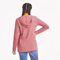 Women's Solid Long Sleeve Striped Crusher-LITE Hooded Tee -LIFE IS GOOD SHOP 133234 3
