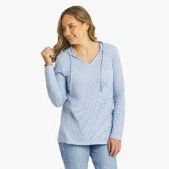Women's Solid Long Sleeve Striped Crusher-LITE Hooded Tee -LIFE IS GOOD SHOP 133262 1