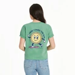 Women's Here Comes The Sun Skateboarding Short Sleeve Crusher Boxy Tee -LIFE IS GOOD SHOP 139716 4