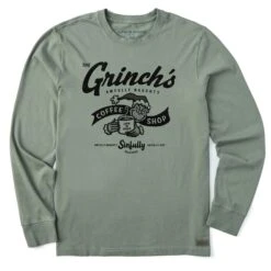 Men's Grinch Coffee Shop Long Sleeve Crusher Tee