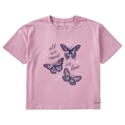 Women's All We Need Is Love Butterflies Short Sleeve Crusher Boxy Tee