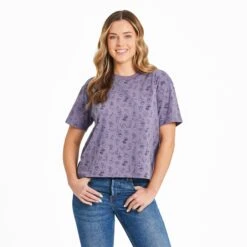Women's Mushroom Pattern Short Sleeve Crusher Boxy Tee