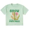 Women's Grow At Your Own Pace Cactus Short Sleeve Crusher Boxy Tee