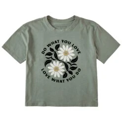 Women's Do What You Love Yin Yang Flowers Short Sleeve Crusher Boxy Tee