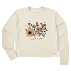 Women's Happy Fall Flowers Long Sleeve Crusher Boxy Tee