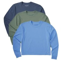 Women's Solid 3-Pack Long Sleeve Crusher Boxy Tee - Multi