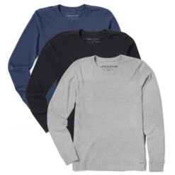 Women's Solid 3-Pack Long Sleeve Crusher Tee Multi 3