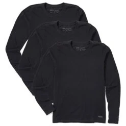 Women's Solid 3-Pack Long Sleeve Crusher Tee Faded Black