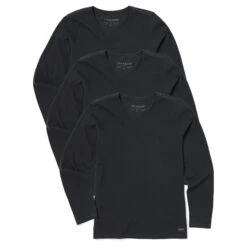 Women's Solid 3-Pack Long Sleeve Crusher Vee Faded Black