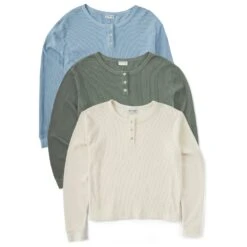 Women's Solid 3-Pack Long Sleeve Thermal Henley Multi 2