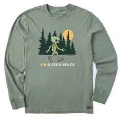 Men's I Love Outer Space Hiking Alien Long Sleeve Crusher Tee