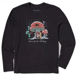 Men's Gnome For The Holidays Mushroom Long Sleeve Crusher Tee