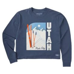 Women's Park City Utah Skis Long Sleeve Crusher Boxy Tee