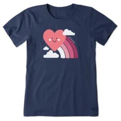 Women's Rainbow And Heart Short Sleeve Crusher Tee