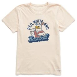 Women's Red White And Baseball Eagle Short Sleeve Crusher Tee