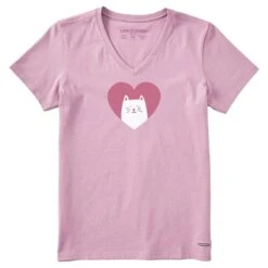 Women's Heart Cat Short Sleeve Crusher Vee