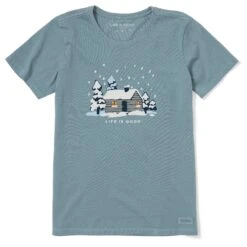 Women's Snowy Cabin In The Woods Short Sleeve Crusher Tee