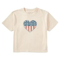 Women's Star Spangled Heart Short Sleeve Crusher Boxy Tee