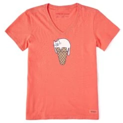 Women's Ice Cream Cat Short Sleeve Crusher Vee