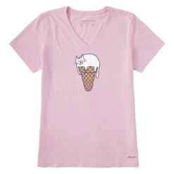 Women's Ice Cream Cat Short Sleeve Crusher Vee -LIFE IS GOOD SHOP 170094 1