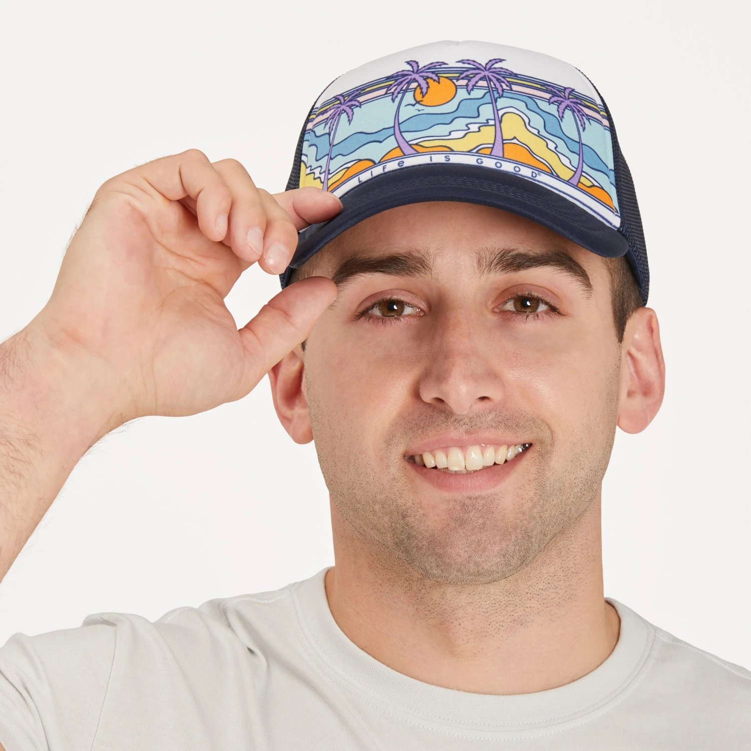 Adult Unisex Retro Palms Scene Trucker Hat 1 Adult Unisex Retro Palms Scene Trucker Hat