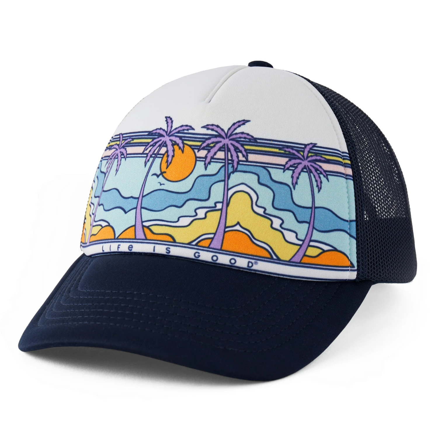 Adult Unisex Retro Palms Scene Trucker Hat 3 Adult Unisex Retro Palms Scene Trucker Hat - Image 3